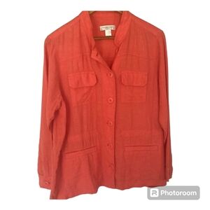 CHRISTOPHER & BANKS linen blend light jacket/layering top - coral orange